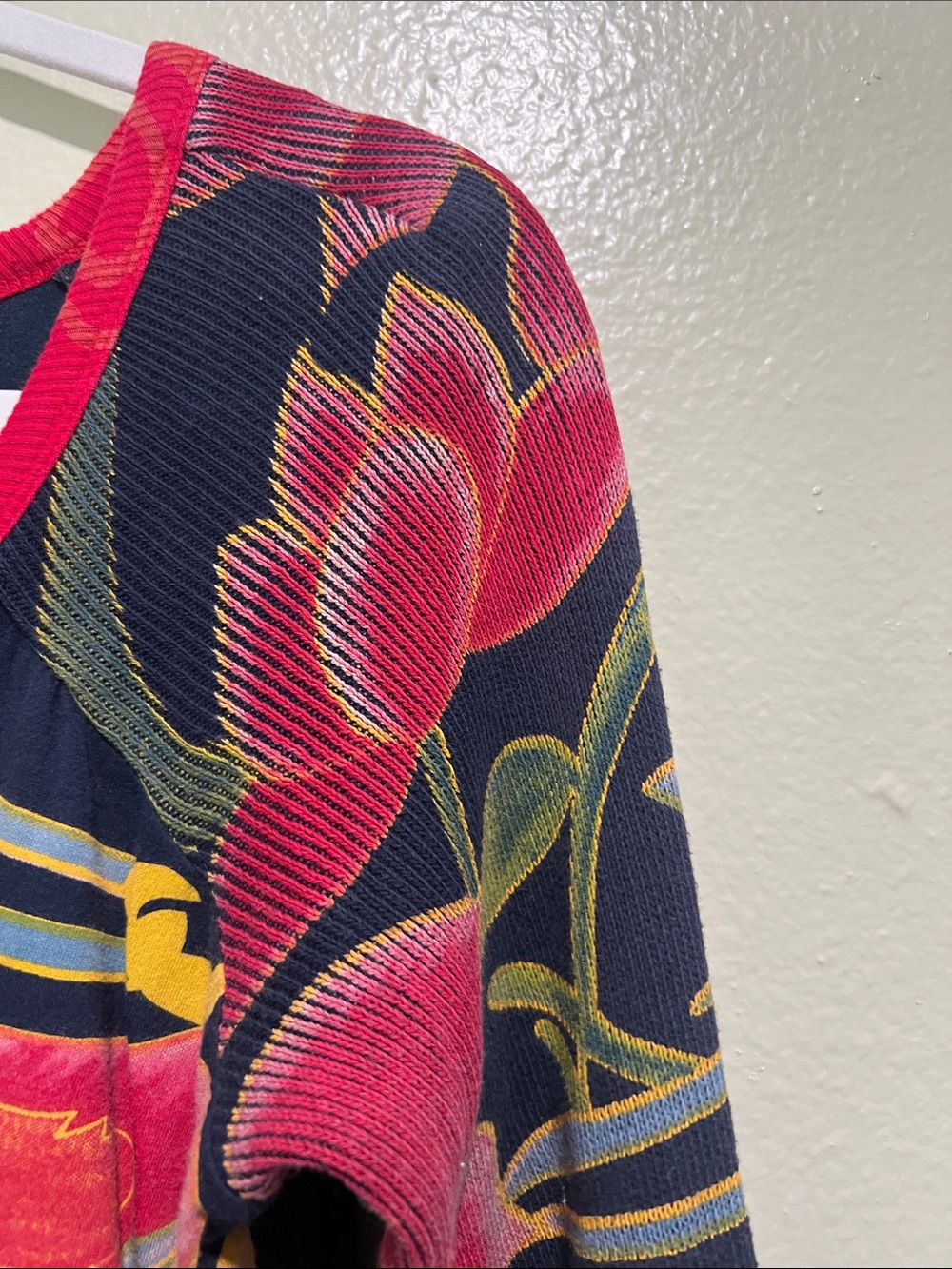Desigual Navy Multicolor Floral V-Neck Knit Dress with Pink Trim - Picture 5 of 6